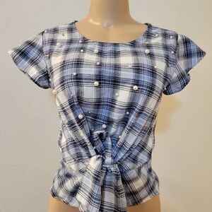 KONTROL CONTEMPORARY PINSTRIPE SHORT SLEEVE PEARL ROUND NECK SHIRT